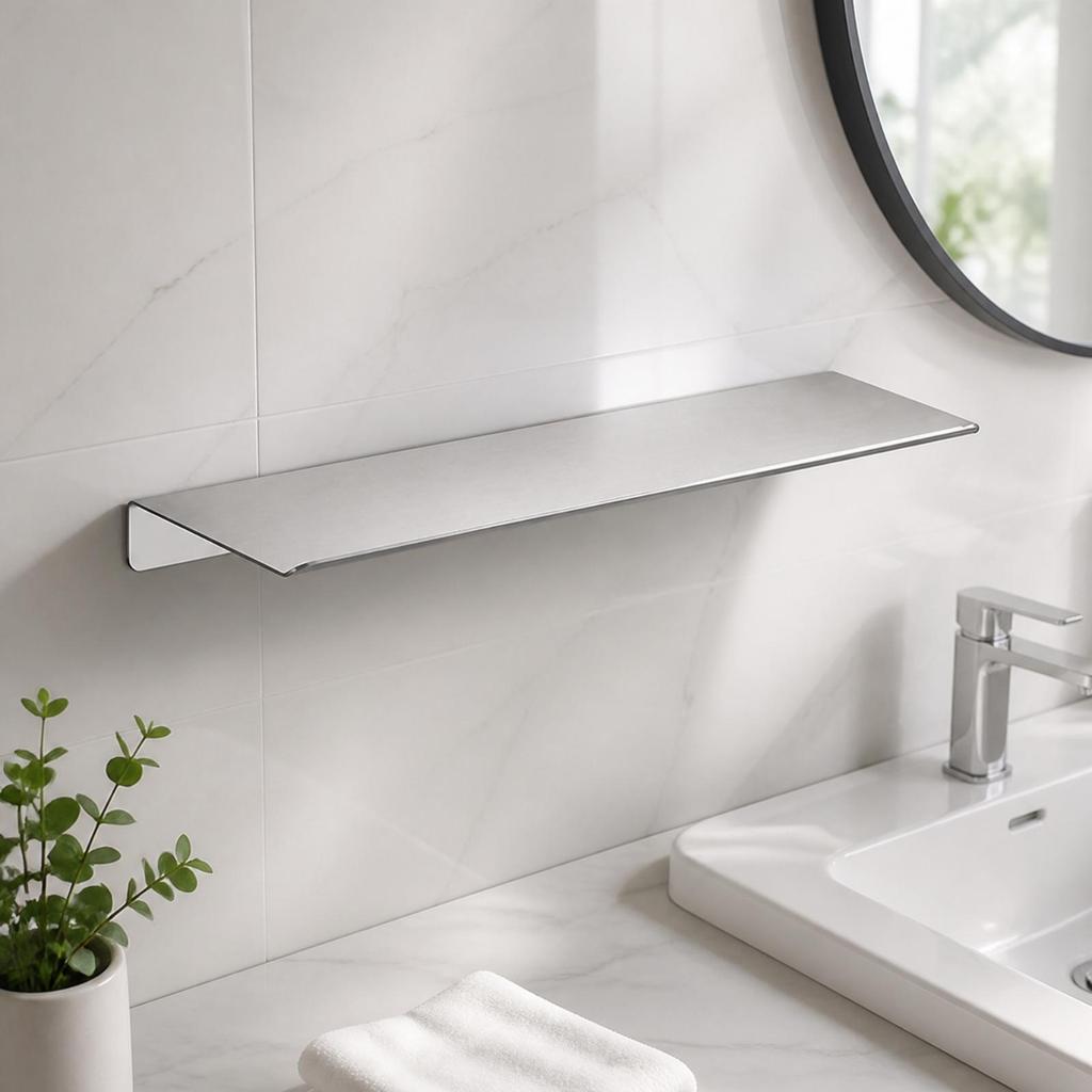 Wall Shelf with Raised Front Edge Drill-Mounted Stainless Steel Wall Shelf Rust-Resistant Easy to Clean for Bathroom, Shower
