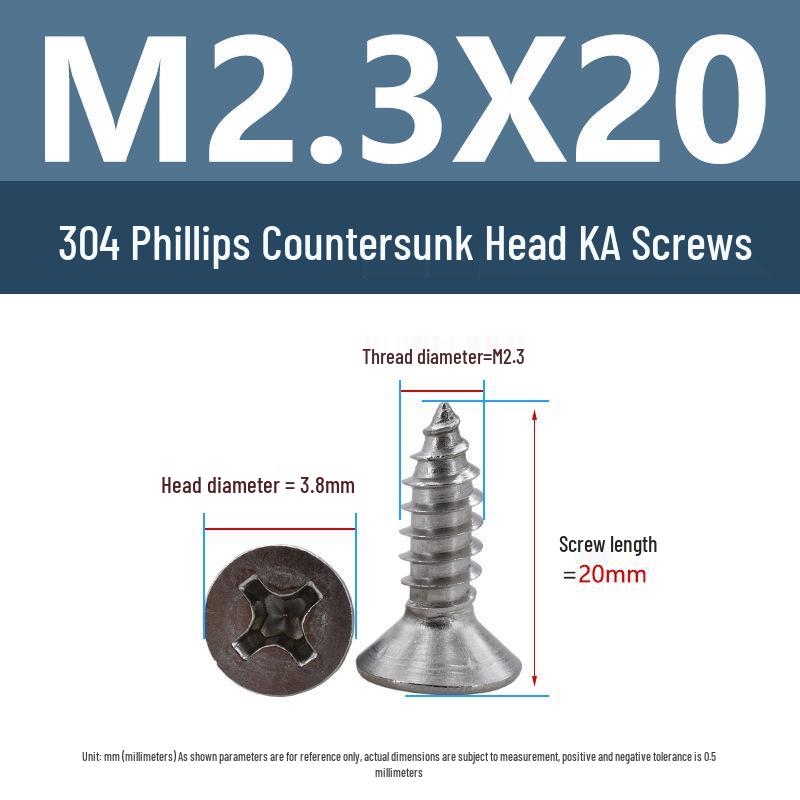 Yigu 304 Stainless Steel Phillips Flat Head Self-Tapping Screws M1-M2.5