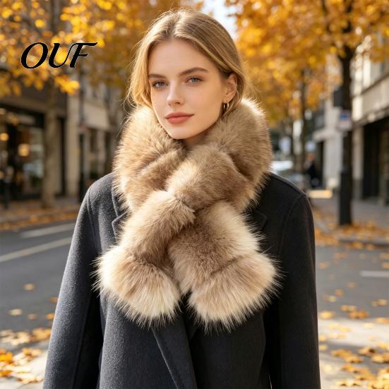 Cold Weather Scarf Faux Fur Collar for Women, Plush Neck Warmer Scarf, Winter Fluffy Thickened Polyester Scarves, Fashion Wrap Weather, Thanksgiving