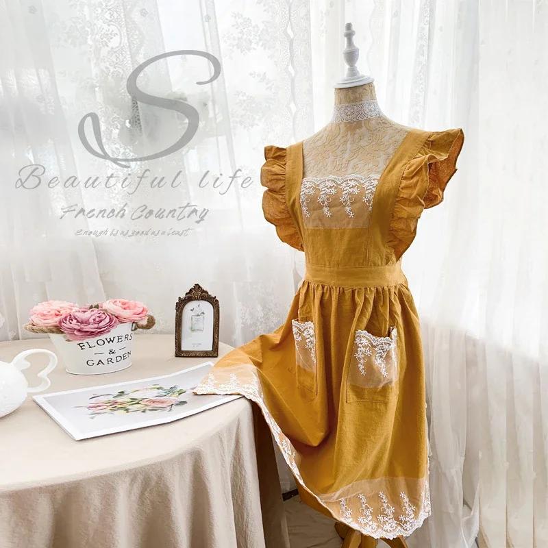 Женский фартук из хлопка и льна, платье для сада, кафе, кухни, кулинарии, флориста, дворцового стиля, винтажное модное платье, фартук