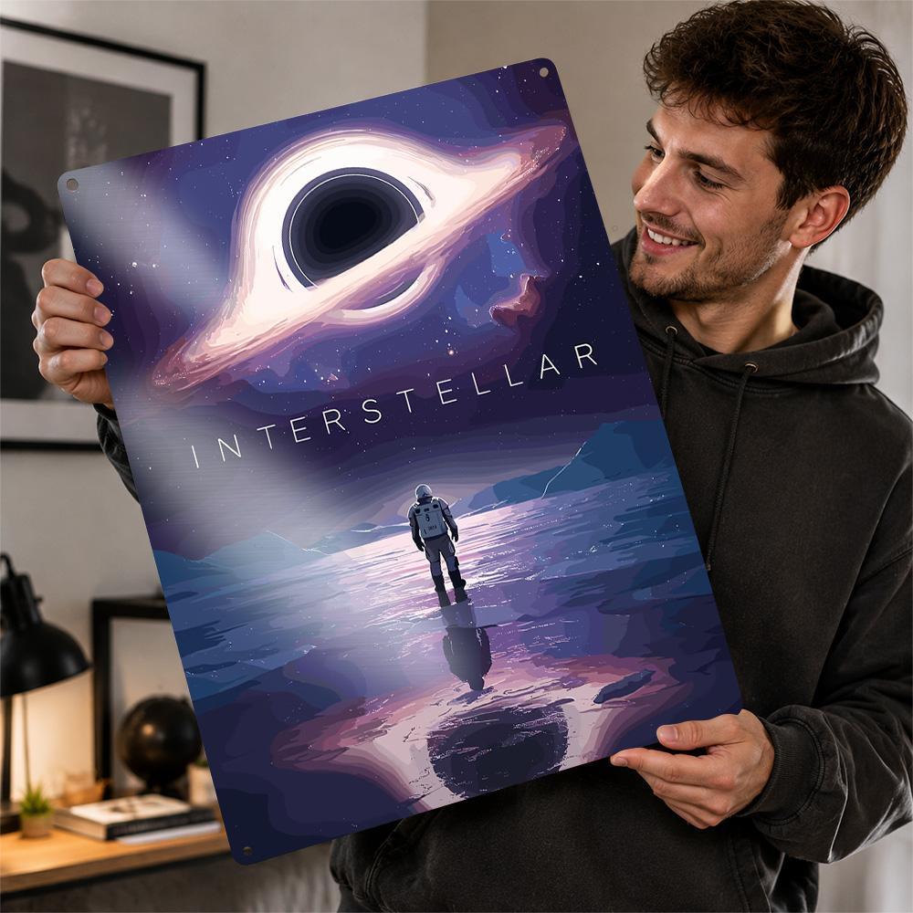 Interstellar Astronaut and Black Hole D Texture Printed Poster Custom Vintage Metal Tin Plate Sign for Wall Art Funny Signs