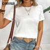 Women's Summer T-shirt Jacquard Knit Hollow Lace Splicing Loose Short-sleeved Tops