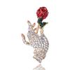 Creative Art Design Hand Holding Rose Rhinestone Brooch Hundred Towers Simple Temperament Clothing Accessories