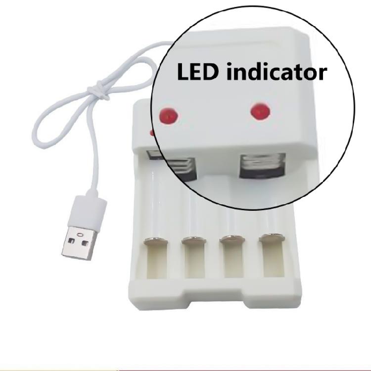 Зарядное устройство для батареек AA/3A с питанием от USB, 4 слота, с распознаванием для безопасной и эффективной зарядки