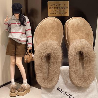 Женские мягкие эластичные толстая подошва волосатый рот увеличение высоты зимний мех один теплый холодный набивной сноубутсы нескользящие износостойкие повседневные спортивные хлопковые ботинки