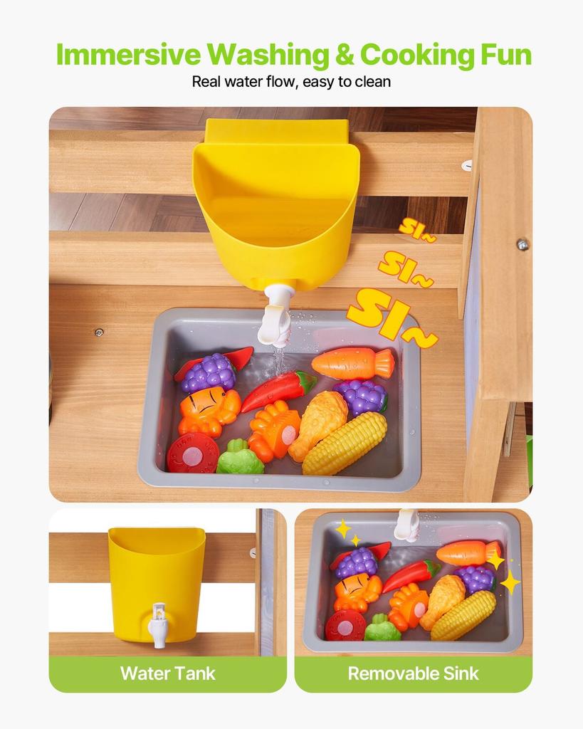 Mud Kitchen, Outdoor Mud Kitchen for Kids, Wood Outdoor Play Kitchens with Spoons, Sink, Tank, Sunshade Canopy, Shovels, Cookware Pots and