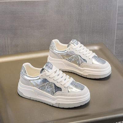 Женские весенние белые кроссовки на шнуровке - Удобные, Модные, На плоской подошве, На толстой подошве, Повседневная обувь