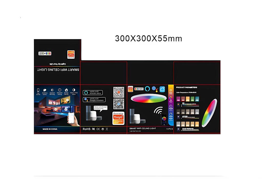 Умная WiFi лампа потолочная диммируемая ультратонкая с голосовым управлением Alexa