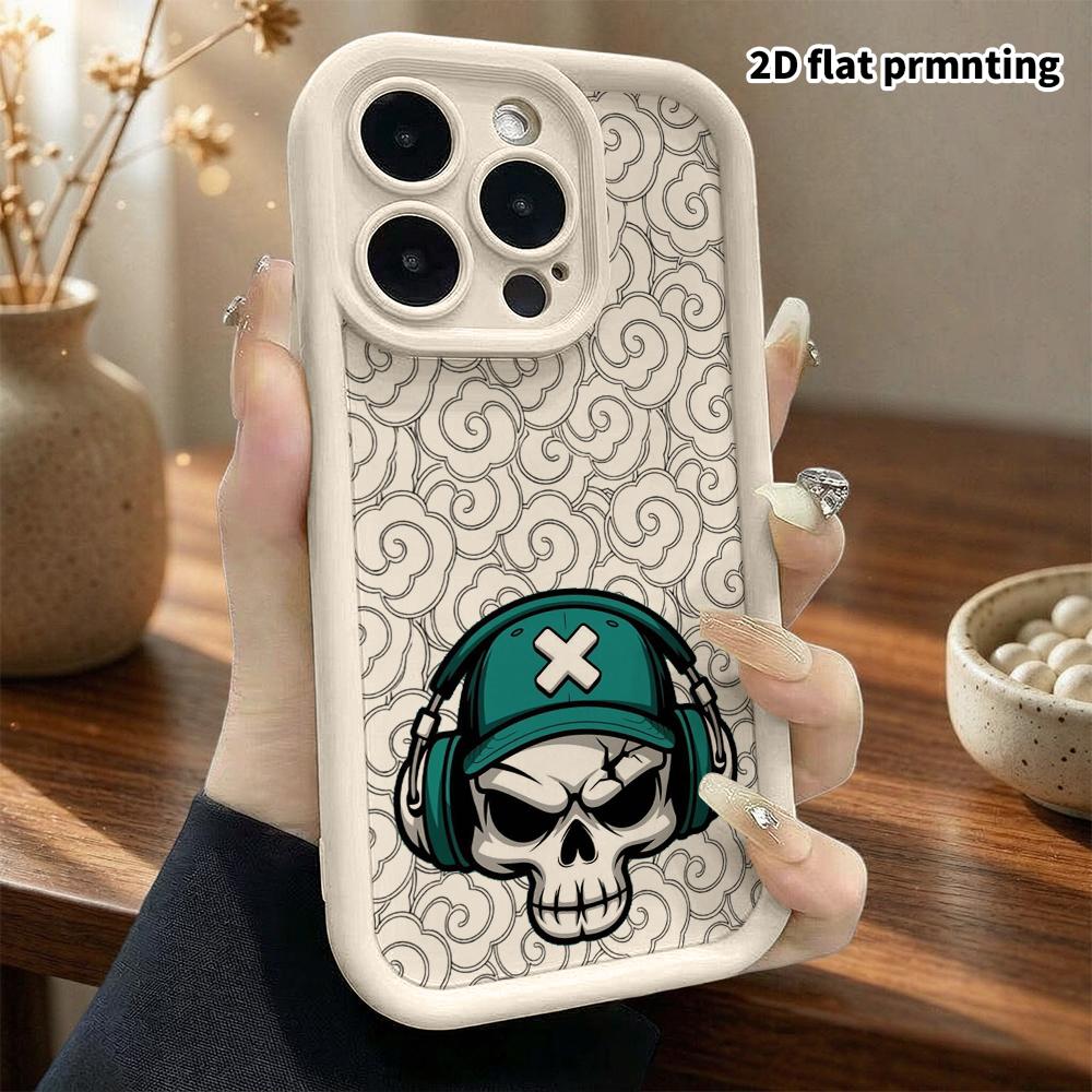 Phone Case: 2D flat design suitable for iPhone 18 17 16 15 14 13 Pro stepped protective case, hip-hop skull, Christmas and Halloween gift