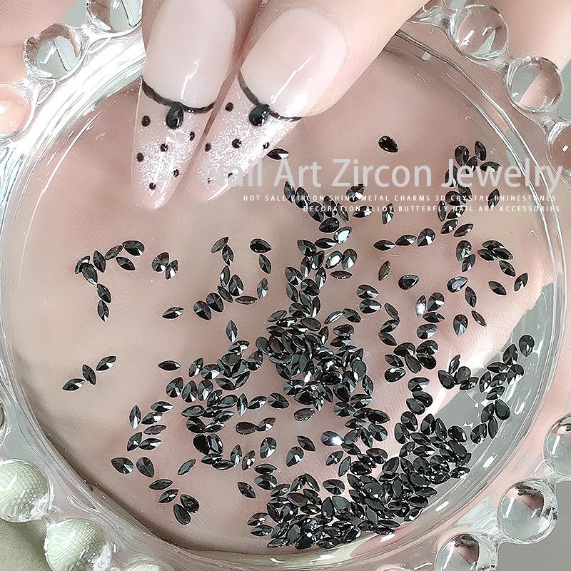 Black Swan Zirconia Nail Art: Mini Flat-Back Water Drop & Horse Eye Rhinestones, Press-On Accessories