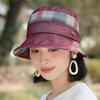 Womens Wide Brim Floppy Sun Hat With Plaid Breathable Adjustable UV Protection Fashionable Bucket