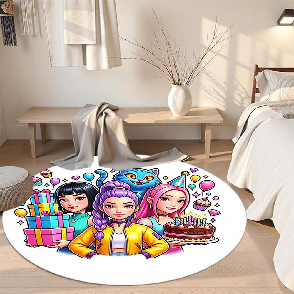 K-pop Round Carpet Perfect for Study room Dormitory Game Room Living Rooms Anti-slip Round Rug Anime Office Decor Perfect Birthday Christmas Gift Idea