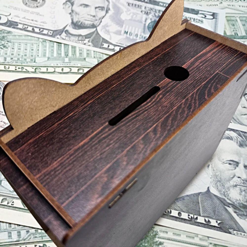Cartoon Cat Money Saving Box Wooden Money Storage Bank Coin Storage Box for Adults and children