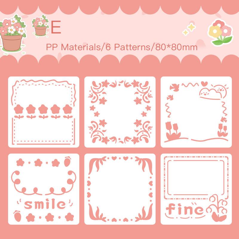 Journamm 6Sheets Hollow Flower Cartoon Drawing Template Diary DIY Graffiti Decor Painting Scrap Booking Decoration Album Crafts