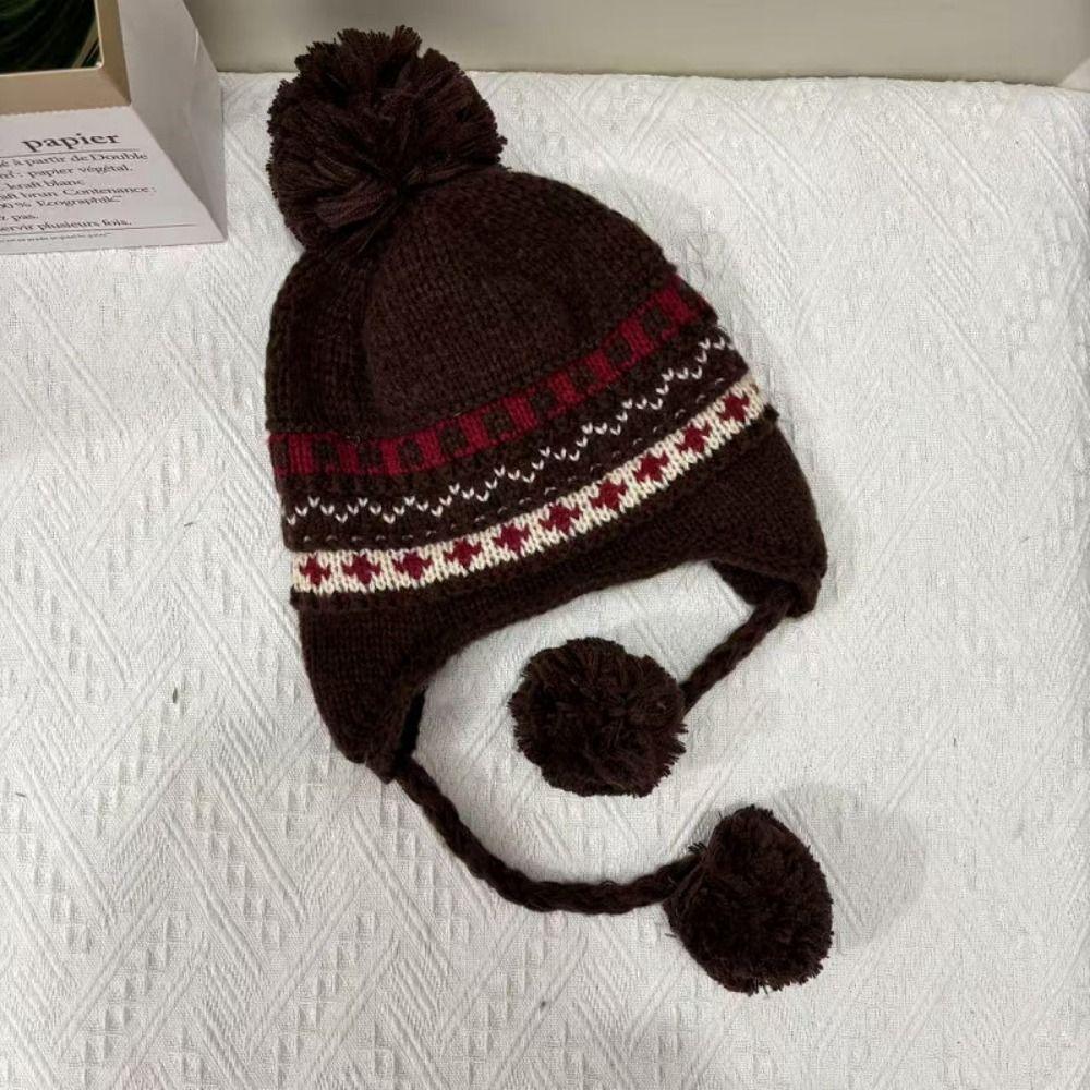 Printed Fair Isle Style Beanies Warm Ear Protection Hat Sweet Printing Knit Cap Winter
