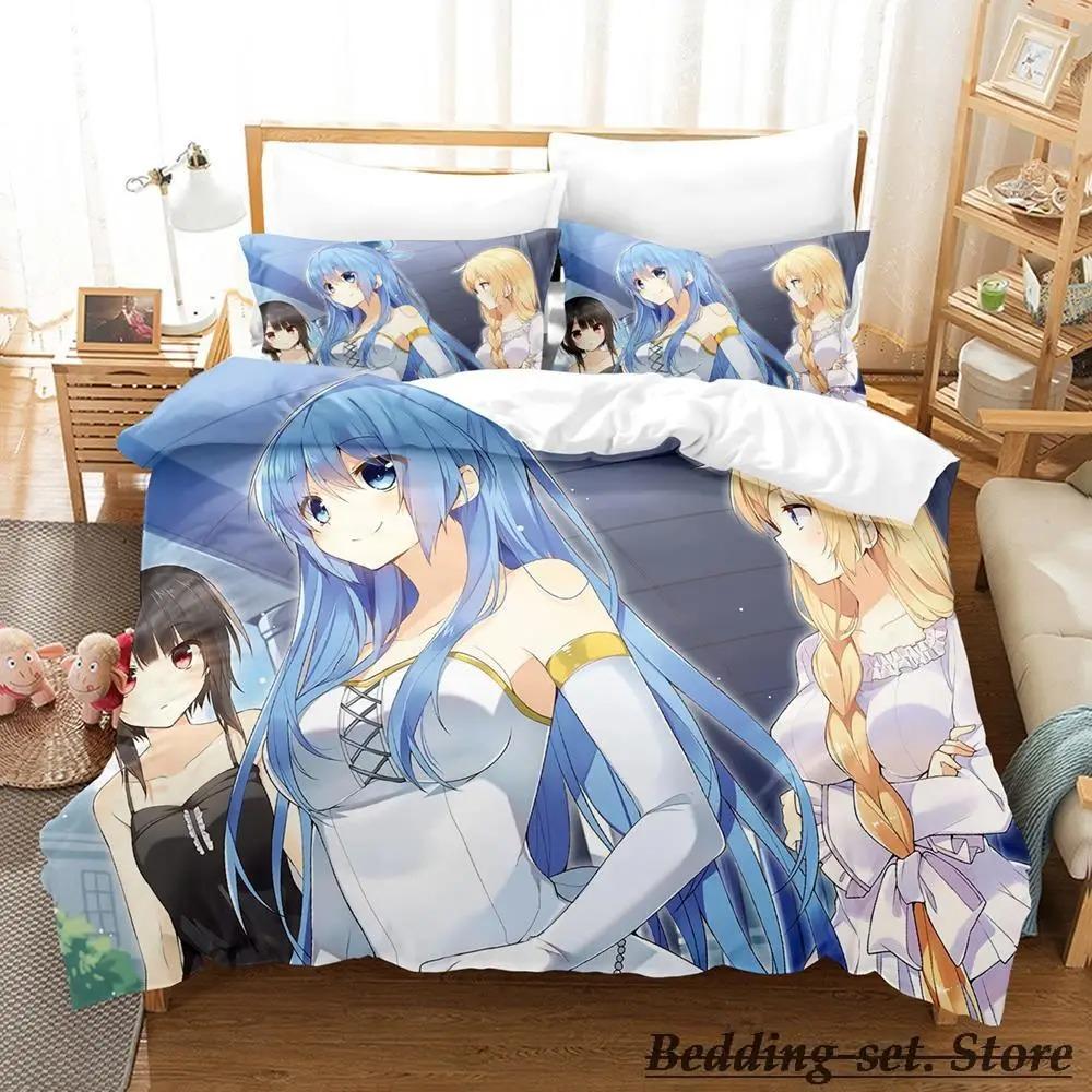 KonoSuba Аниме Комплект постельного белья Односпальный Полуторный Полный Евро Кинг-сайз Пододеяльник Комплект постельного белья для спальни взрослых и детей