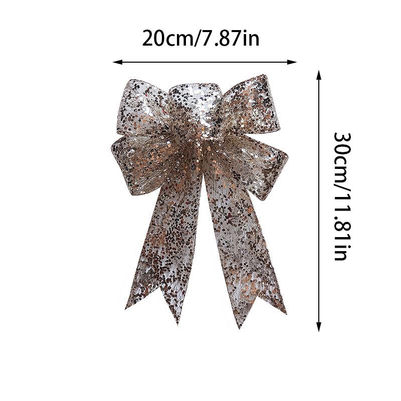 Christmas Tree Hanging Decorations Gold Silver Bowknot Christmas Bows Glitter Ornaments Craft