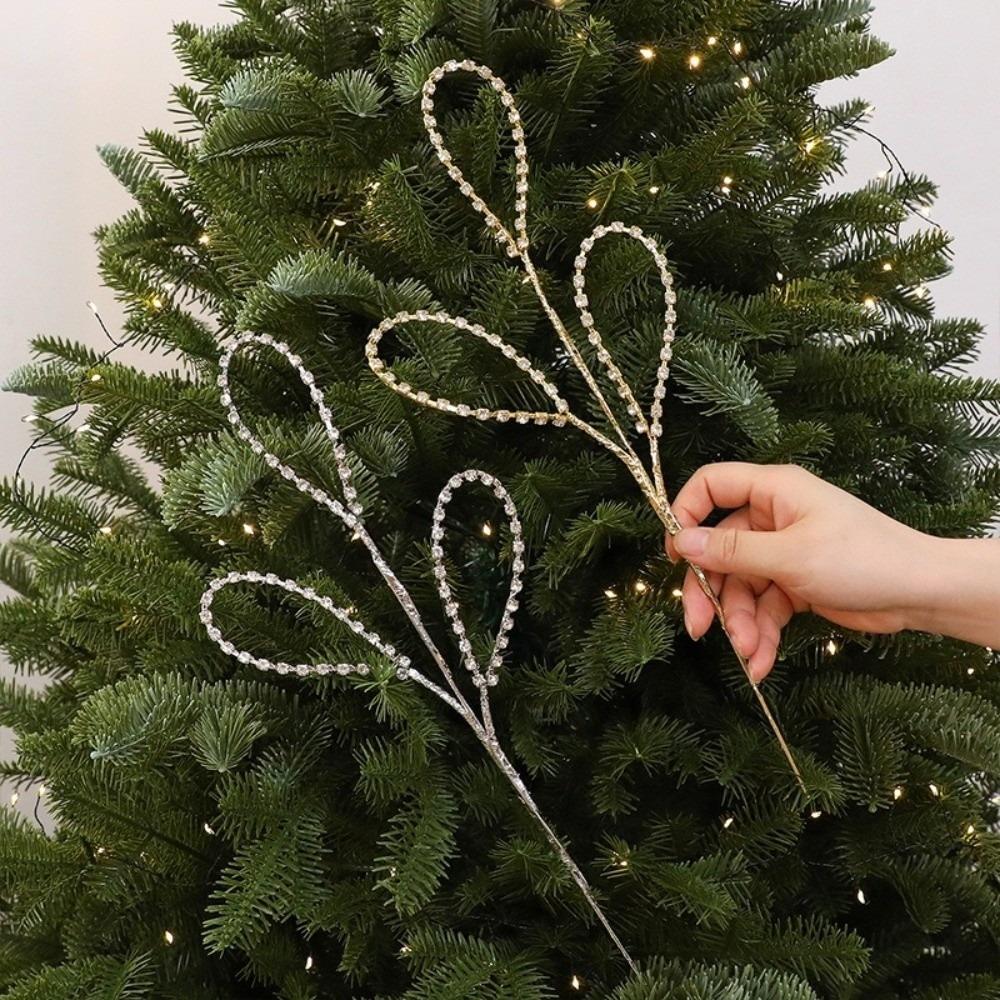 Multiple Size Xmas Tree Branch Glitter Bead Christmas Sprig Rhinestone Christmas Pick Home Decor