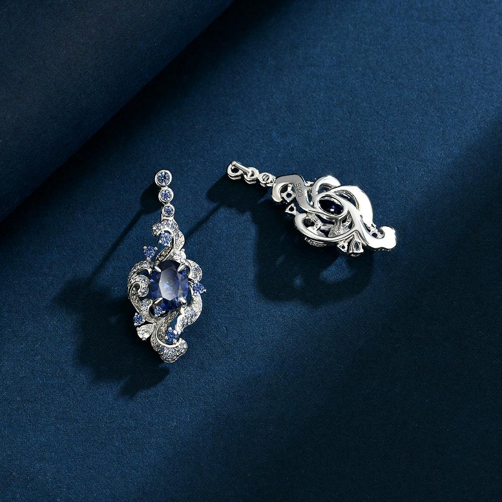 WUIHA Vintage 925 Sterling Silver 6 * 8 MM Sapphire High Carbon Diamonds Wedding Engagement Drop Dangle Earrings Fine Jewelry