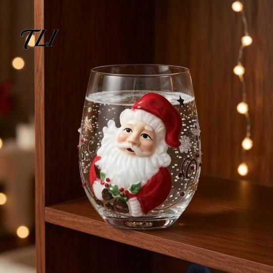 Durable Hot And Cold Drinkware Christmas Stemless Glass Cup, Santa Claus Decorative Drinking Glass, 3D Mug Transparent Water for Seasonal Party