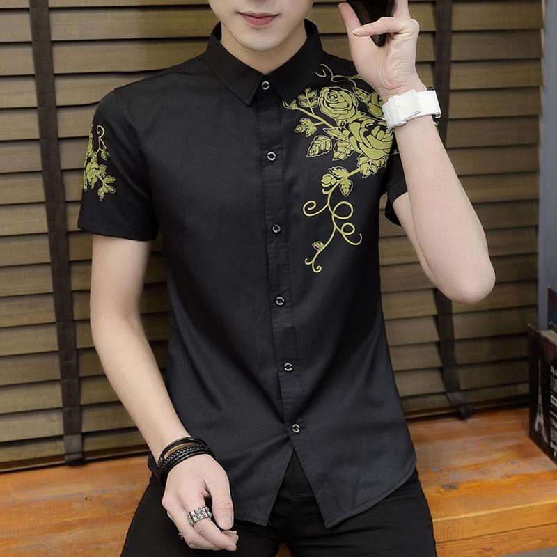 Men's Printed Short-sleeved Summer Trend of Handsome and Stylish Shirt Casual Versatile Inch Shirt Men's Shirt