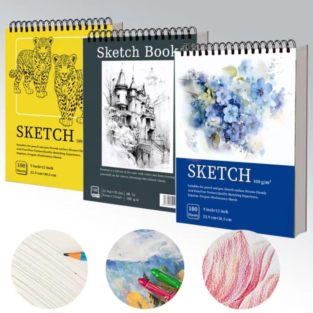 100 Sheets Spiral Bound Artist Sketchbook Perforated Pages Sketching Notebook Crayon Drawing