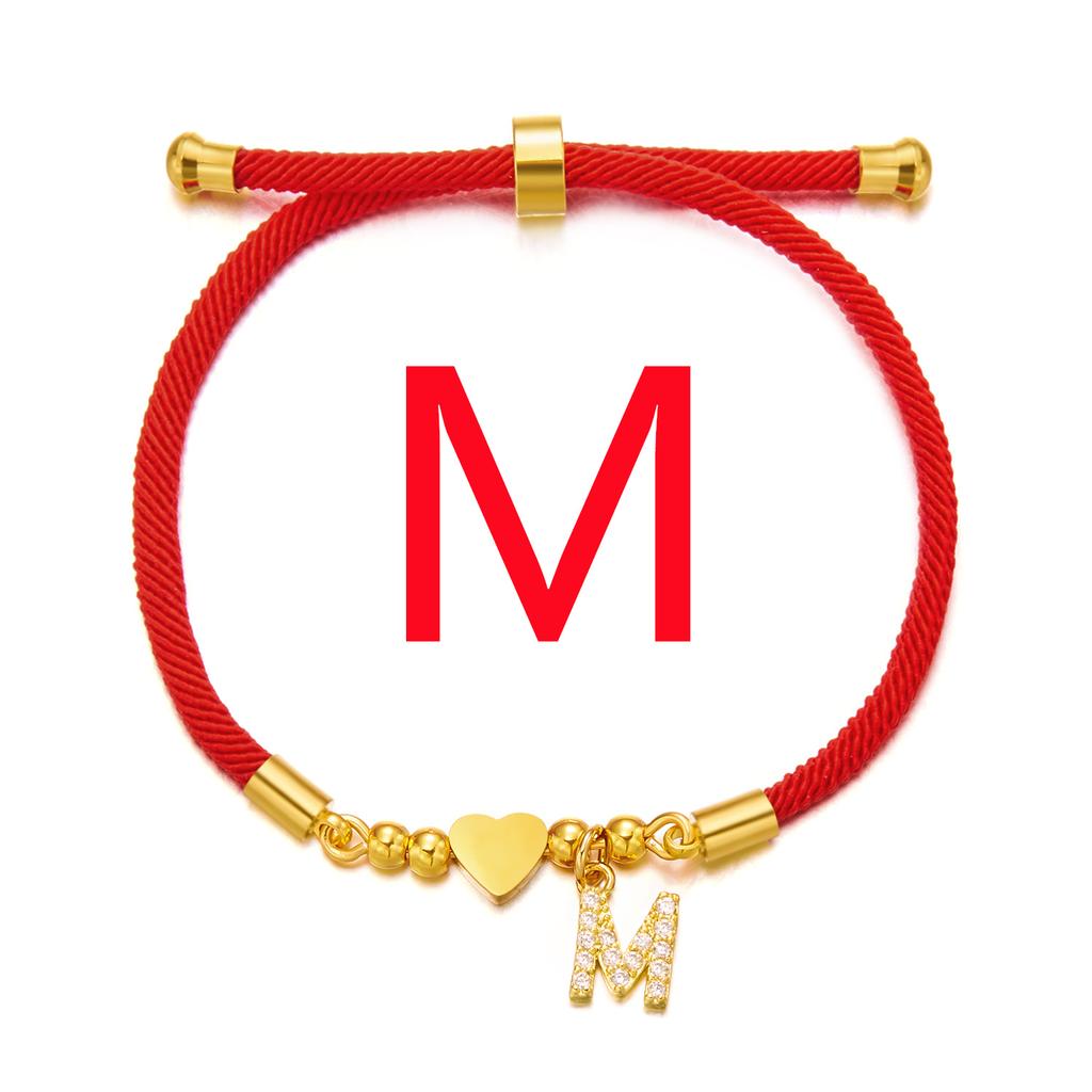 Женский браслет из нержавеющей стали с 26 буквами, AZ, алфавит, сердце, регулируемый плетеный браслет Lucky Red Rope, ювелирное изделие, подарок