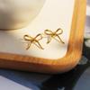 Copper-Plated Real Gold Exquisite Small Bow Stud Earrings Female Simple Student Daily Commute Versatile Temperament Earrings 346