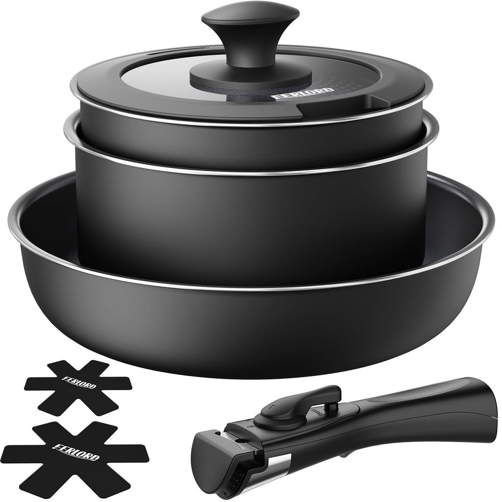 FERLORD Frying Pan Pot Gas Removable Pot and Frying Pan Single Living Cookware Diamond Easy To Compact Felt Pad Included Set, Set, IH, Compatible,
