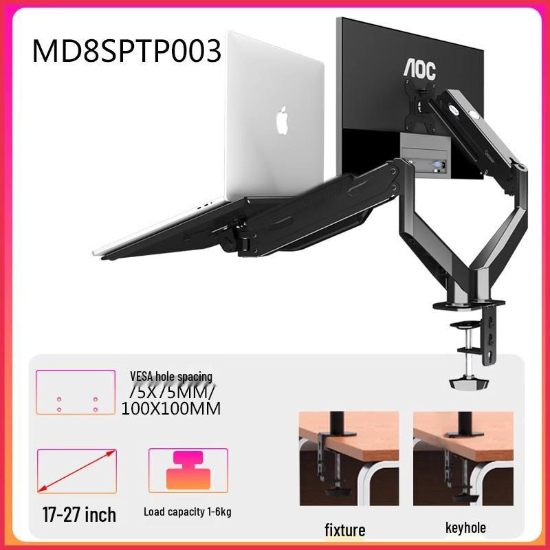 No-Drill Dual Screen Desktop Monitor Stand with Pneumatic Retractable Arm