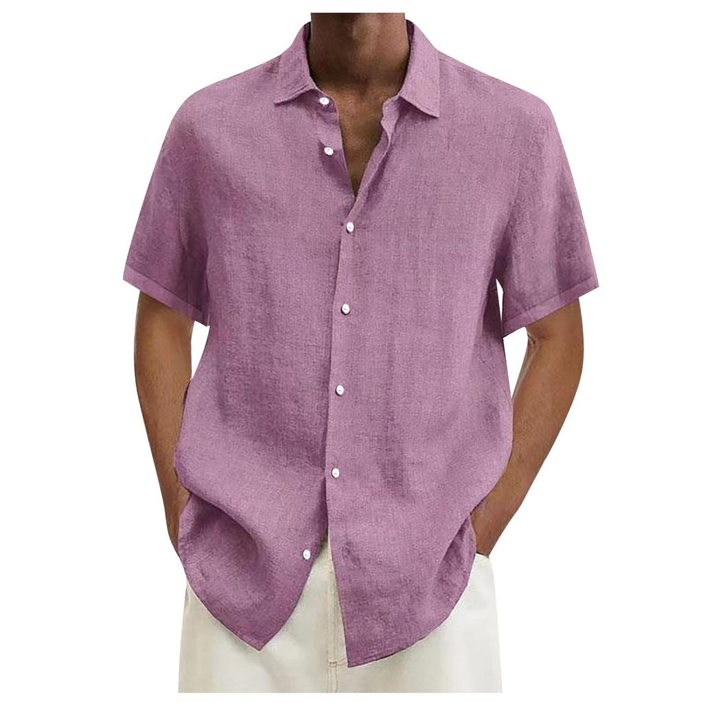 Designer Spring Summer Men's Casual Cotton Linen Solid Color Short Sleeve Shirts Loose Shirts