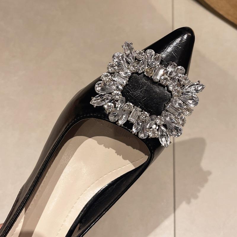 Новая женская обувь 2024 года, туфли-лодочки с острым носком, нежно-розового цвета, с бриллиантами, однотонные, с ремешком на пятке, модная женская обувь для платья, сандалии для вечеринки