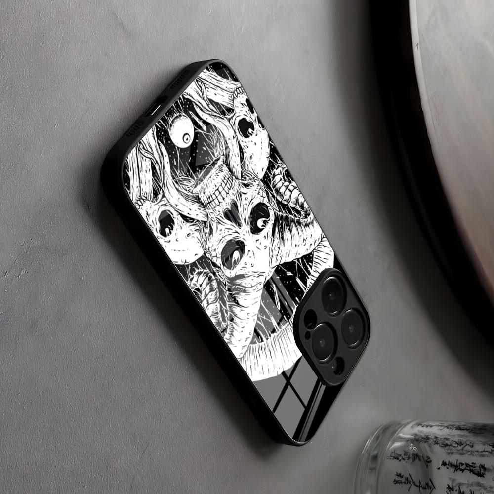 Чехол для телефона 'Оккультный череп' Черно-белый Стеклянный Для IPhone17 Air 16 15 17 14 Pro Max 13 12 11 X XS XR Plus Для Samsung S 25 24 23