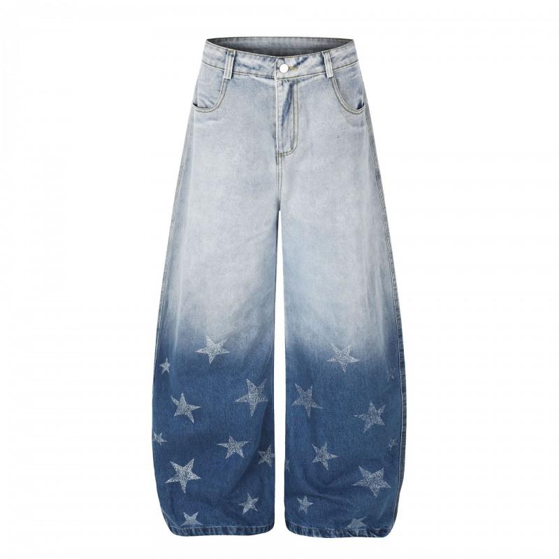 Unisex Wide Leg Denim Jeans Men Women - Relaxed Fit Washed Cotton Mid-Rise Straight Hem Streetwear Style