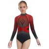 Girls Color Block Ballet Leotard Shiny Faux Diamonds Rhinestone Long Sleeve Gymnastics Ballerina Jumpsuit