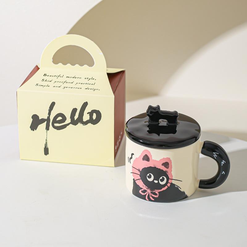Cute Cat Cup Office Mug with Lid Water Cup Ceramic Couple Gift Souvenir Gift Box Birthday Creativity