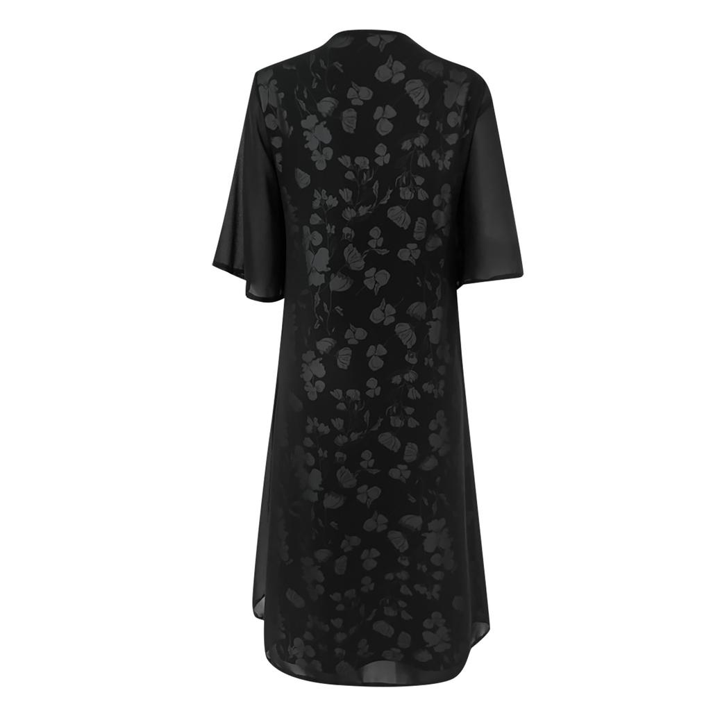 Женское повседневное шифоновое лоскутное платье с принтом из двух частей с круглым вырезом и средними рукавами