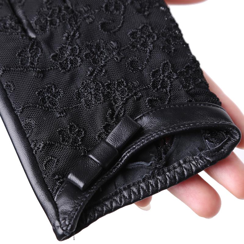 Кружевные кожаные перчатки Черные короткие перчатки из овчины