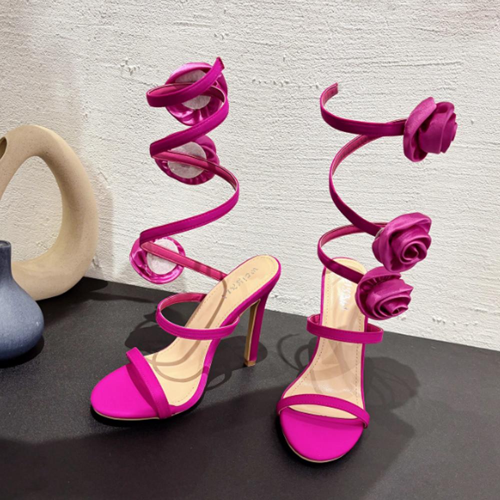 Новые женские сексуальные туфли на высоком каблуке с цветочным ремешком на щиколотке, римские сандалии с открытым носком, модные туфли для ночного клуба и вечеринки