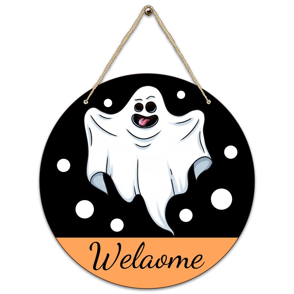 Halloween Decoration Wooden Round Sign Creative Decorative Hanging Tag
