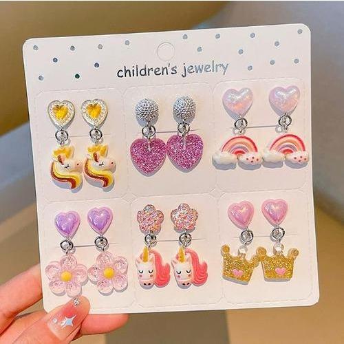 Серьги-клипсы для девочек Милые мультяшные детские серьги Серьги для маленьких девочек Принцессы Без прокола ушей Серьги-обманки Без украшений для ушей