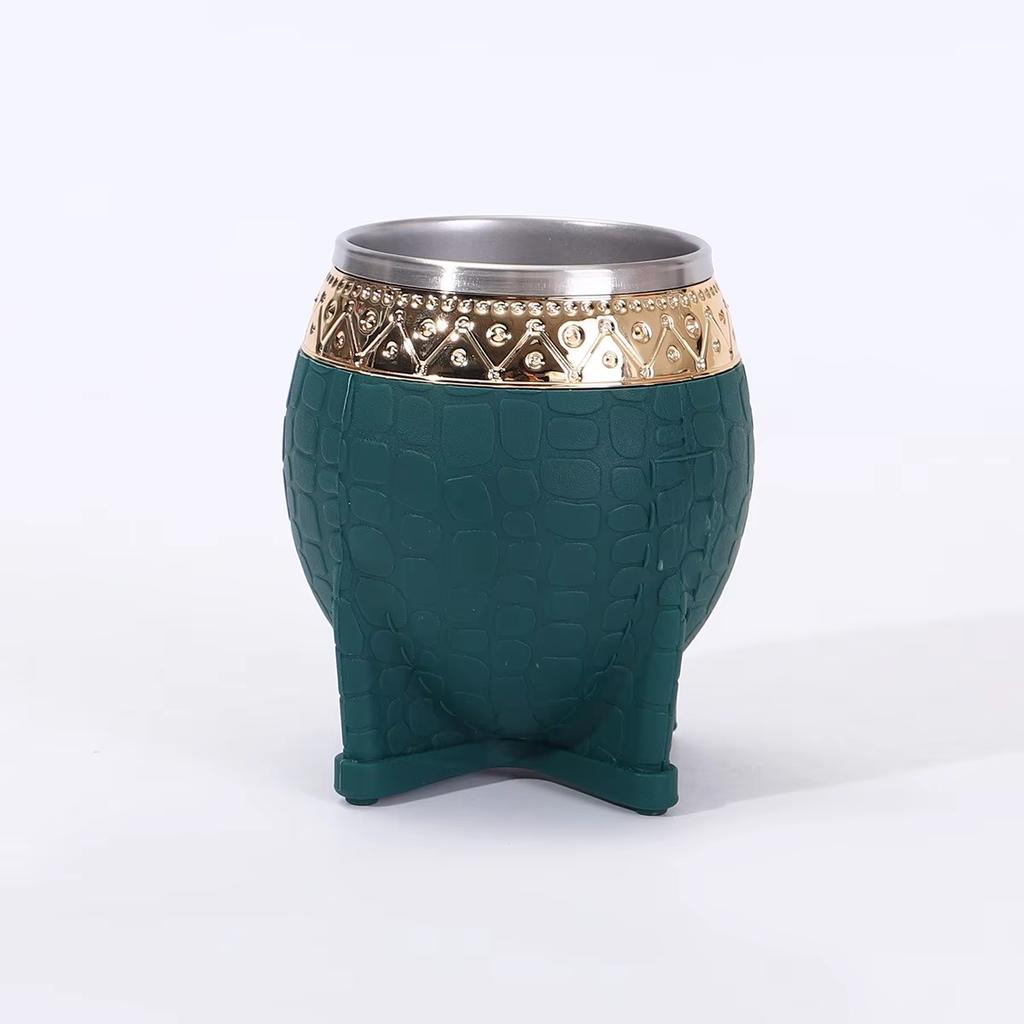 1Pc Stainless Steel Double-layer Paraguay Water Cup With Straw Turtle Shell Texture Eggshell Cup Leather Texture Eggshell Cup