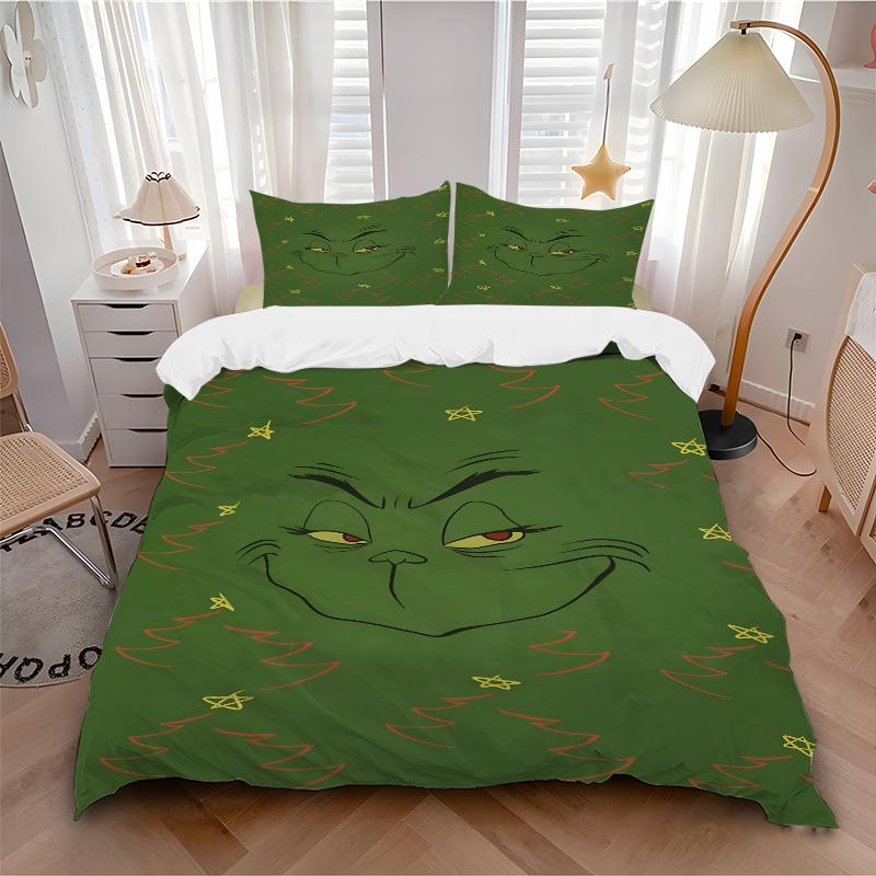 3Pcs Grinch Christmas Tree Bedding Sets For All Sizes New 3D Printed Bed Cover Comforter Duvet Cover Pillowcase Bedroom Decoration
