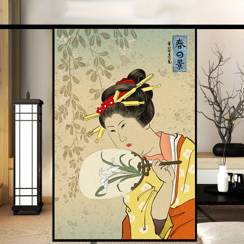 Японская пленка для окон Ukiyo-e, статическая наклейка на стекло, наклейка на раздвижную дверь ресторана, непрозрачная солнцезащитная пленка
