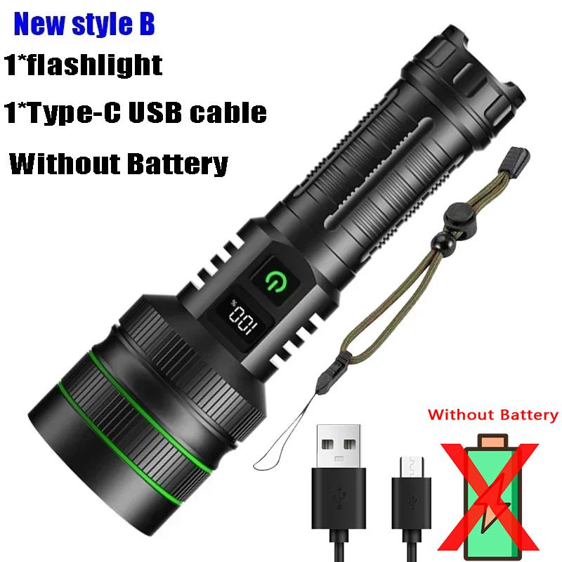 50W Christmas Lighting Powerful Flashlight Rechargeable LED Torch Use 26650 Emergency Supply for Outdoor Camping Night Fishing