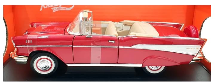LuckyDieCast 1/18 Scale American Bel Air Convertible Diecast Car, 1957 (Red/White) [Parallel Import]