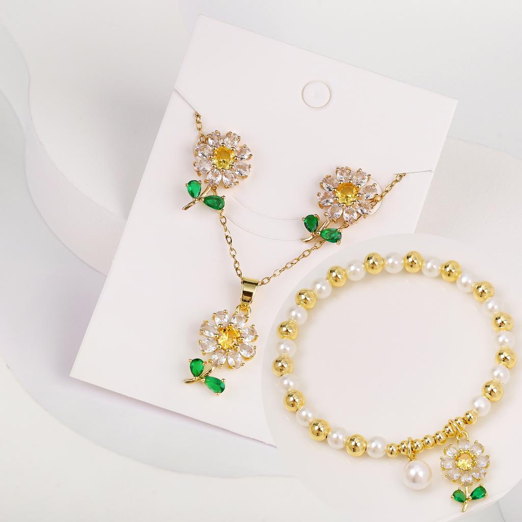 3pcs Lucky Plant Sunflower Rose Flower Necklace Jewelry Set Bracelet Earrings Charming for Women Girls Party Birthday Jewelry
