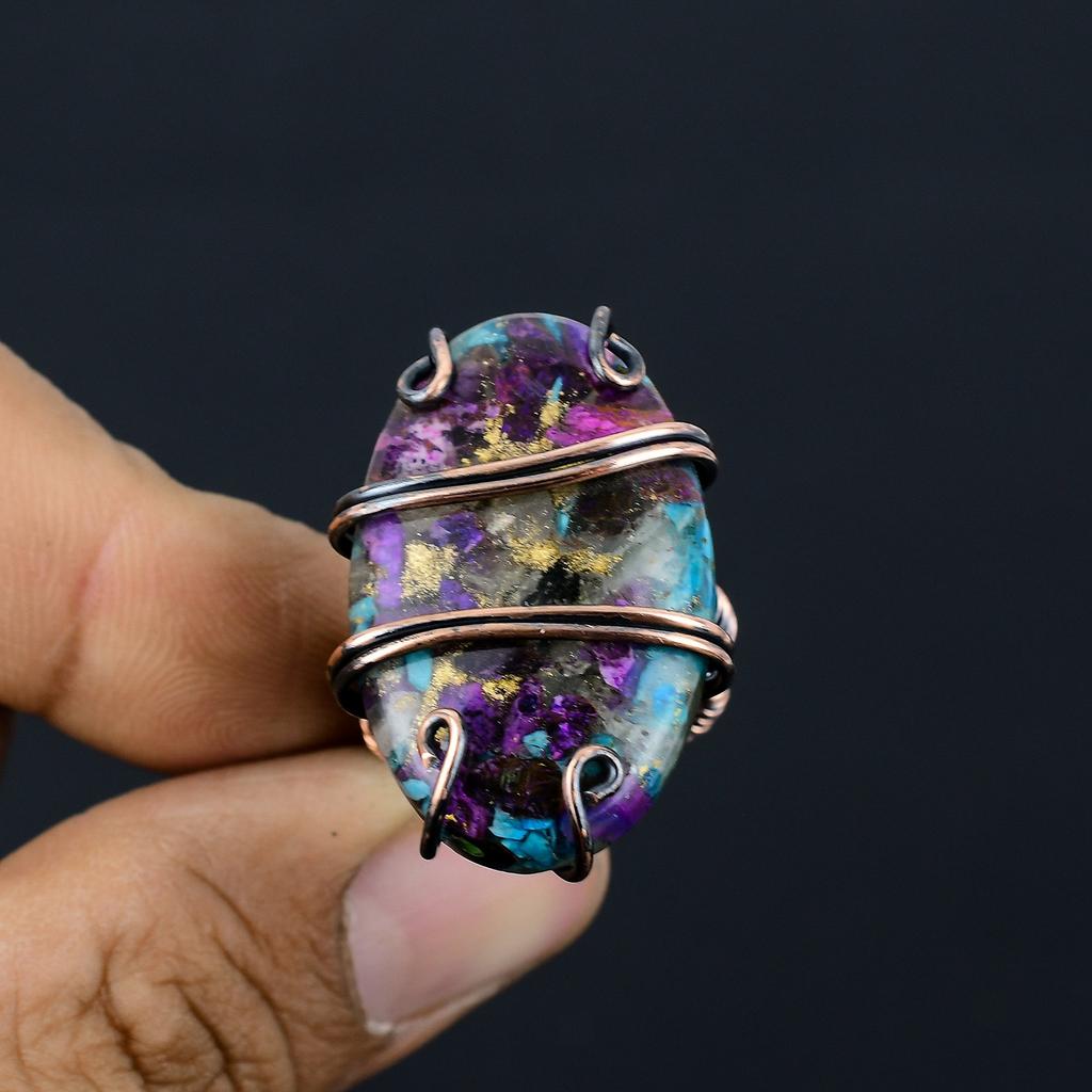 Натуральный драгоценный камень колючая устрица, подарочное кольцо ручной работы из медной проволоки, размер 8 m0W70