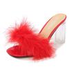 Women Clear Heels Sandals Fluffy Slippers Furry Slides for Women