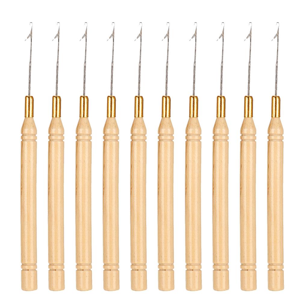 10pcs Hook Needle Wooden Handle Hair Extension Hook Needle Wig Tools